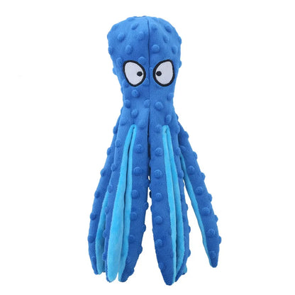 Interactive Plush Octopus Dog Toy, Sturdy Fleece Chew with Squeaker, Durable Bite-Resistant for Puppies, Fun Play in Blue, Green, Orange, Purple - Mental & Physical Stimulation