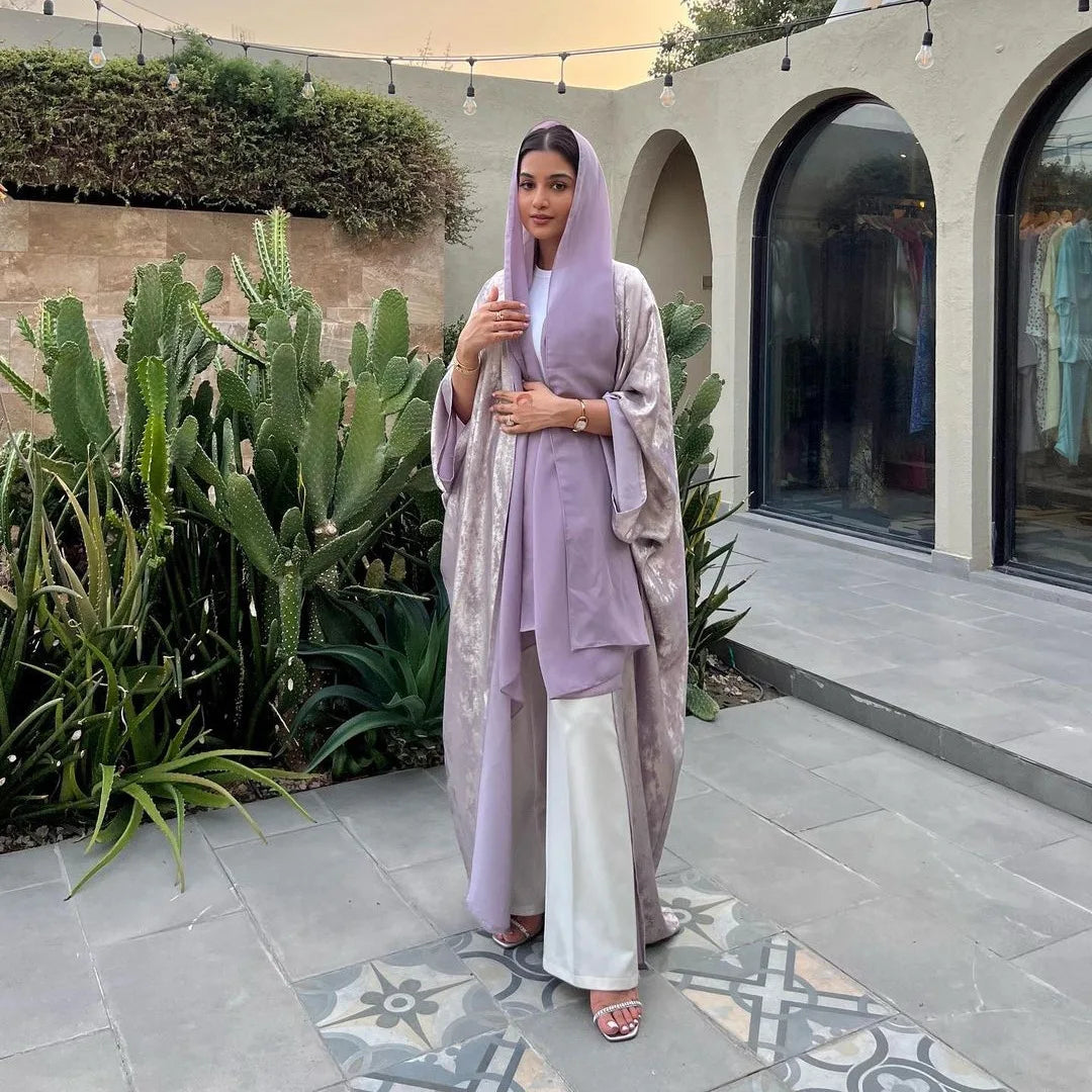 shiny satin batwing abaya caftan femme open abayas luxury kaftan for women dubai turkey kebaya outfit robe clothing musulmane - elegant and stylish fashion