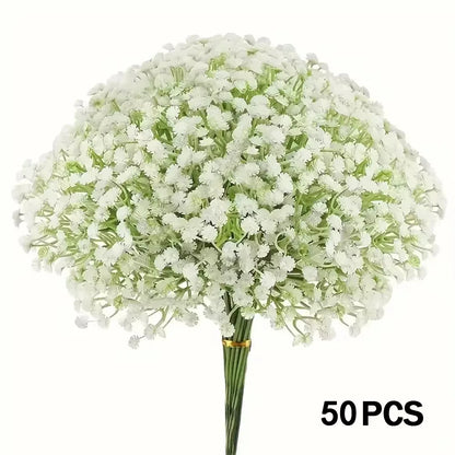 Artificial Baby's Breath Flowers 50pcs Real Touch Gypsophila Bouquet for Wedding Decoration, Home Decor, Bridal Shower, Party Celebrations, Indoor Faux Floral Accents
