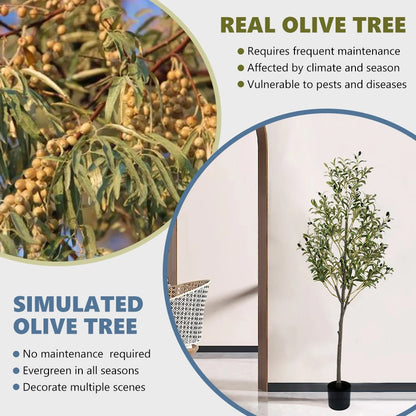 Artificial Olive Tree with Pot, 4-6 FT Tall Fake Plant, Realistic Fruit, Indoor Outdoor Decoration for Home Office, Halloween Christmas Décor, Floor Standing