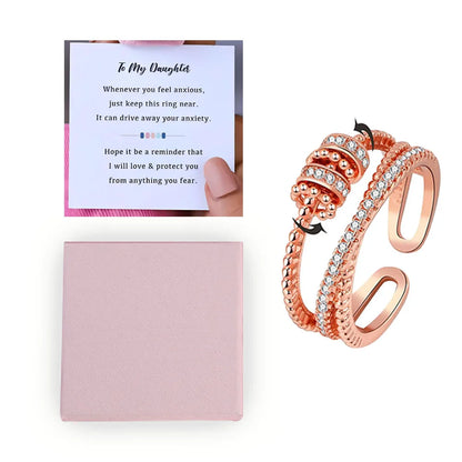 B0BFDR9CMS To My Daughter-Fidget Ring Anxiety Meditation Ring for Women Girls Ring with Beads Spinner Adjustable Swivel Ring With Gift Box