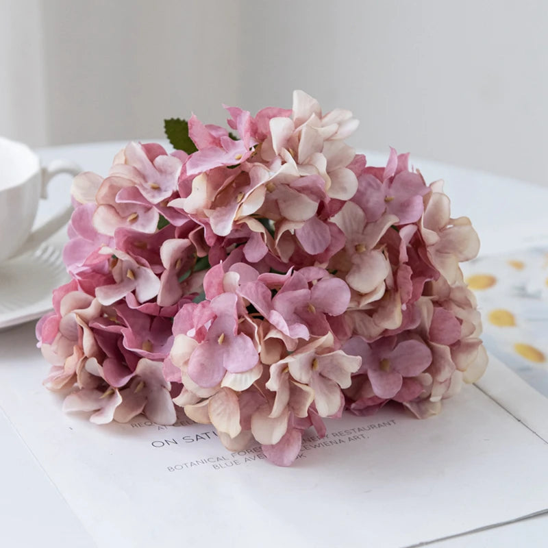 silk hydrangea artificial flower bouquet for home decor, weddings, parties, baby showers, and more - elegant faux floral arrangement for indoor and outdoor use