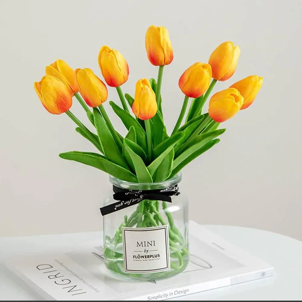 artificial white tulips bouquet, pe silicone realistic fake flowers for home decor, bridal showers, valentine's gifts, weddings, indoor arrangements