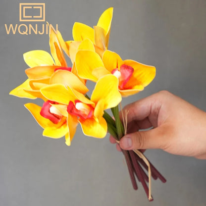 Artificial Orchid Bouquet, 6pcs - Real Touch Cymbidium Flowers for Home Decor, Wedding Bridal Bouquets, Table Centerpieces, Photography Props - Indoor Use, Non-woven Fabric