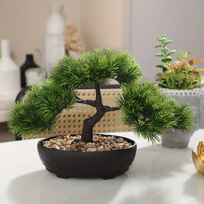 Artificial Bonsai Tree Decor with Black Planter - Zen Garden Accent for Home, Office, Party - Durable Plastic Material for Indoor and Outdoor Display