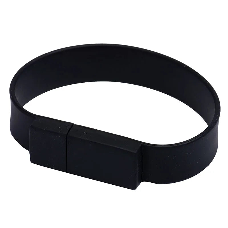 usb flash drive bracelet 64gb wristband memory stick, creative waterproof silicone pen drive for data storage and transfer, black