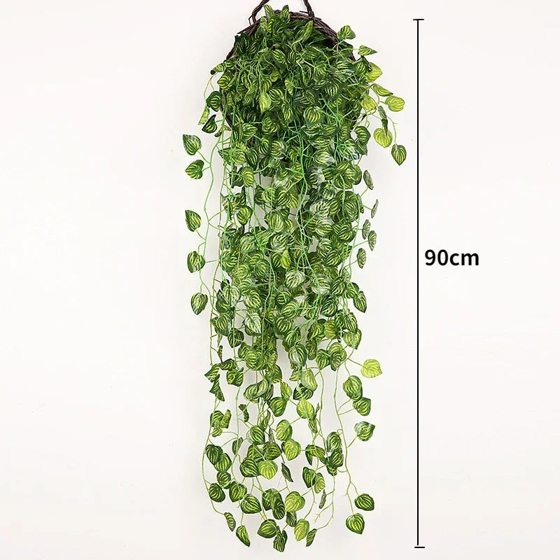 artificial hanging vine garland, 90cm plastic leaf decoration for weddings, outdoor parties, exhibition, bridal showers, garden or home decor, fake rattan ivy