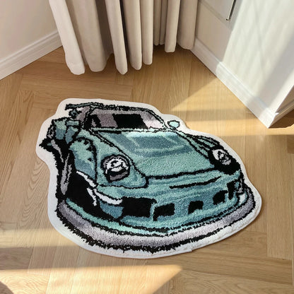 Green Enthusiast Racing Car Flocking Rug Soft Bedroom Mat Anti Slip Living Room Carpet Aesthetic Door Floor Pad