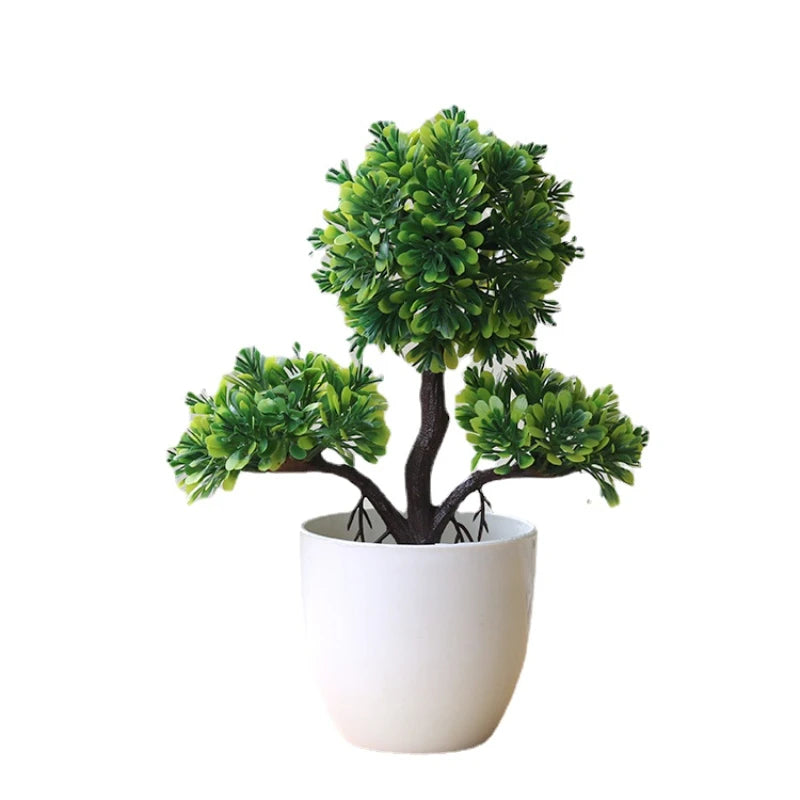 artificial bonsai tree decorative plant, plastic fake flowers with pot, desktop ornament for home, office, hotel, garden, anniversary, and exhibition use