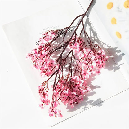 Artificial Cherry Blossom & Baby's Breath Bouquets - Gypsophila Faux Flowers for Wedding, Anniversary, Shower or Home Indoor Decoration, Rattan Material