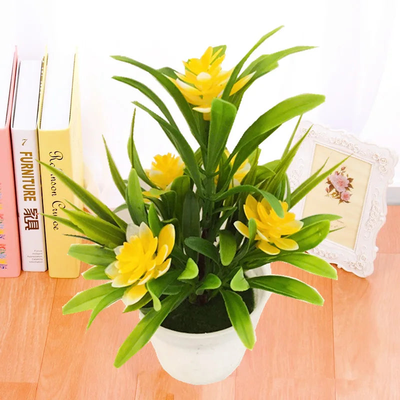 artificial flowers with pot for home office decor - plastic fake plants for indoor use, perfect for birthdays, housewarming, weddings and parties - decorative floral arrangement