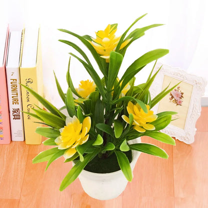 Artificial Flowers with Pot for Home Office Decor - Plastic Fake Plants for Indoor Use, Perfect for Birthdays, Housewarming, Weddings and Parties - Decorative Floral Arrangement