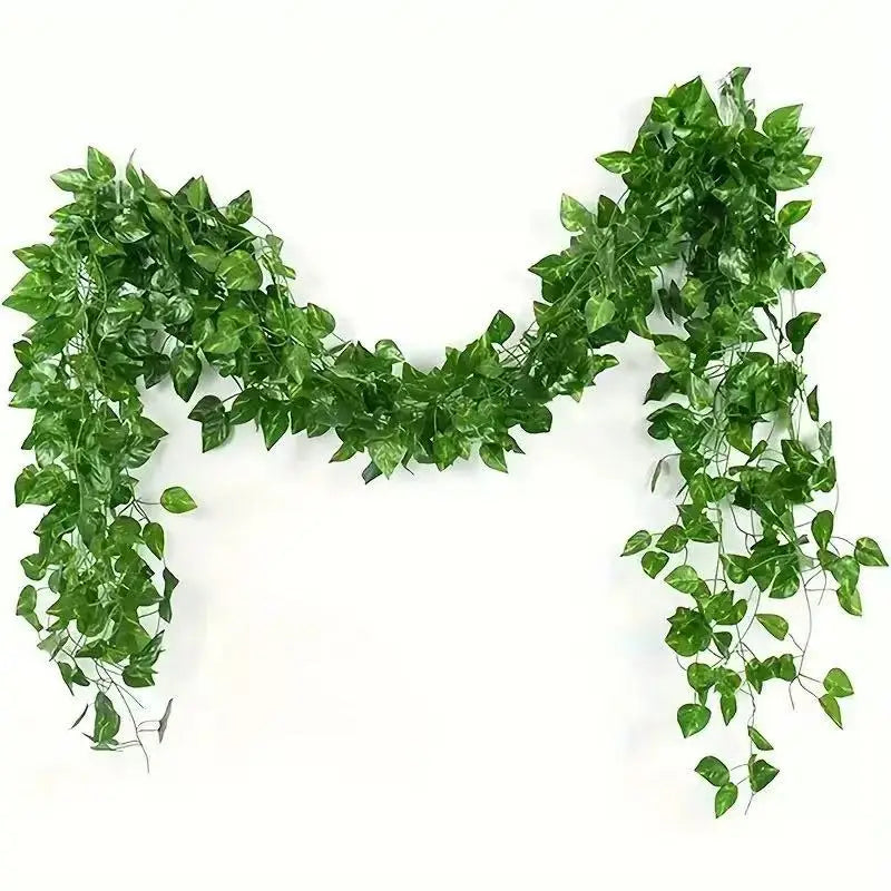 artificial green ivy leaf garland 2.1m, silk rattan hanging vine for wall decor, home and garden decoration, wedding party, outdoor exhibition, diy fake wreath leaves