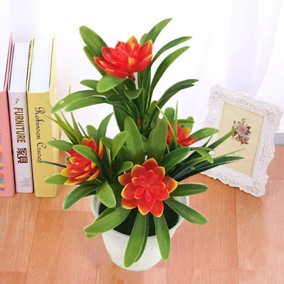 Vibrant Artificial Bonsai with Multicolour Flowers | Plastic Decor for Home, Office, Garden Display | Red, Purple, Pink, Orange, Yellow | 13x18cm Table Ornament
