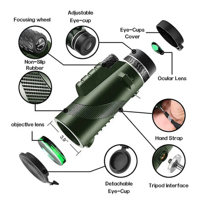 B0B49MQYWX 80x100 HD Monocular Smartphone Adapter Tripod Telescope Hike Birdwatching