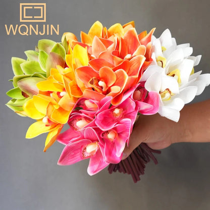 Artificial Orchid Bouquet, 6pcs - Real Touch Cymbidium Flowers for Home Decor, Wedding Bridal Bouquets, Table Centerpieces, Photography Props - Indoor Use, Non-woven Fabric