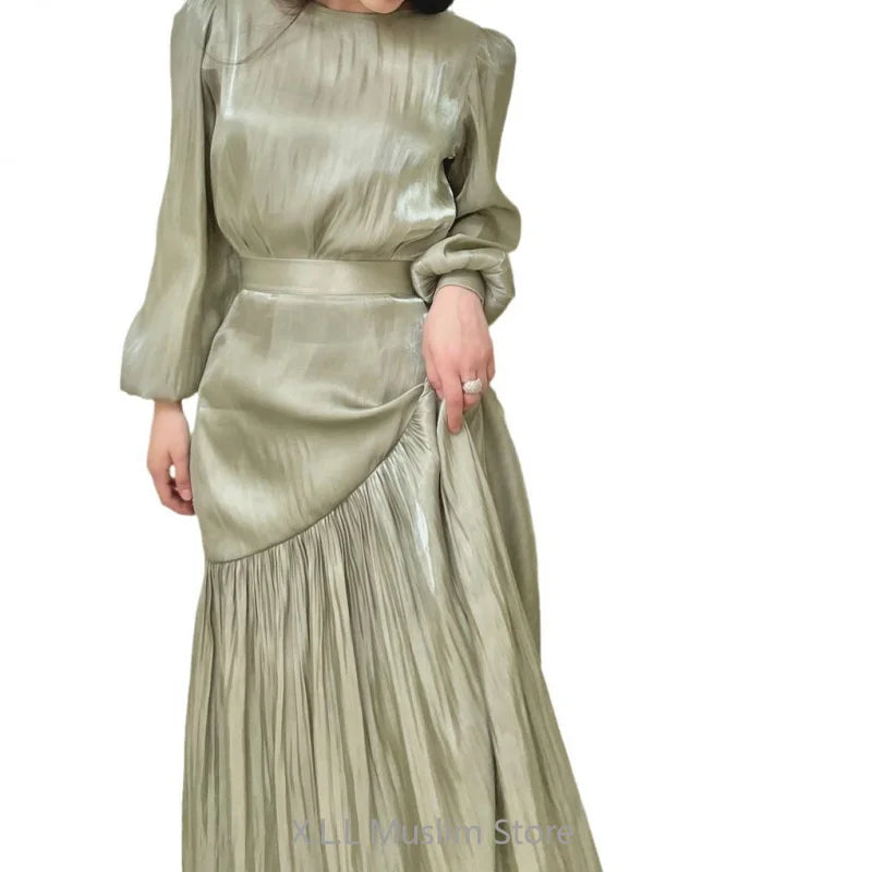 eid ramadan muslim women's elegant pleated a-line dress abaya kaftan robe for celebrations, perfect for spring summer events, comfortable and stylish design