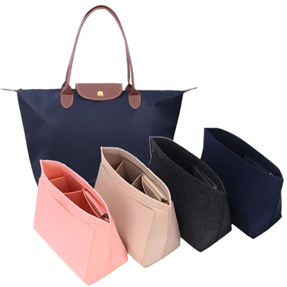 Felt Insert Bag Fits for Longchamp Handbag Liner Bag Felt Cloth Makeup Bag Support Travel Portable Insert Purse Organizer with Zipper Multi-Pocket Storage Pouch S M L