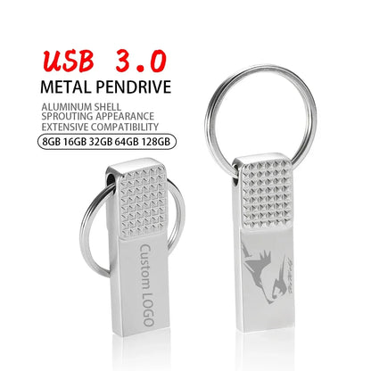 100% Real Capacity 64GB New Metal USB 3.0 Flash Drive Silver Custom LOGO Square Memory Stick 32GB Pen Drive Free Key Ring 16GB