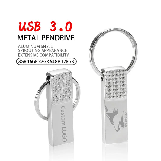 100% Real Capacity 64GB New Metal USB 3.0 Flash Drive Silver Custom LOGO Square Memory Stick 32GB Pen Drive Free Key Ring 16GB