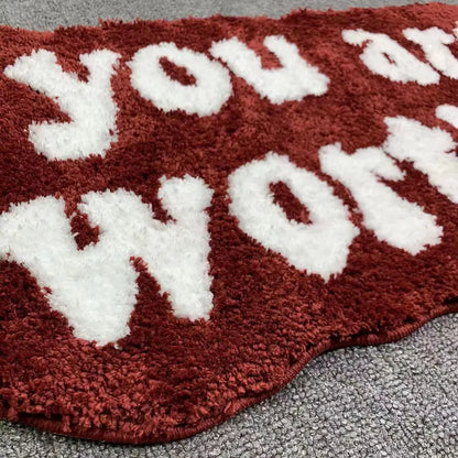 50x80cm Irregular Shaped Pink Letters Soft Aesthetic Carpet Flocked Room Door Mat Rug Three Styles Bedside Rug Non-Slip for Home Bathroom Floor Decor