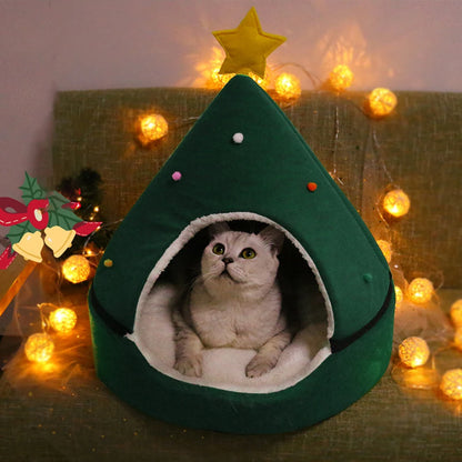 B08M9W9VL8 9.7 Cat Tent Cave Bed Christmas Tree Cat House Bed Comfortable Triangle Cat Bed Pet Tent House Christmas Tree Cat House Bed