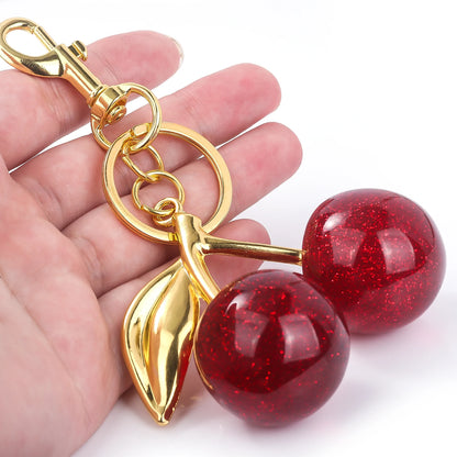B0CYYYYK6Q Fashion Delicious Red Cherry Keychain Summer Fruits Cherries Pendant Keyring For Women Men Jewelry Bag Accessories Gift