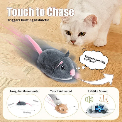Interactive Electronic Plush Mouse Toy for Cats, Fast-Moving, Durable Cloth & ABS, Lightweight 63g, Stimulates Exercise, Ideal Indoor Activity, Brown/Grey/Coffee