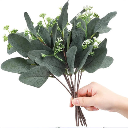 Artificial Flower Bouquet Set, Oval Eucalyptus Leaves, Perfect for Weddings, Home Decor and Party Decorations, Indoor Plastic Greenery Accent, 10/15pcs
