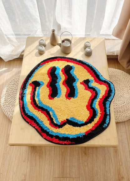 Trippy Smiling Rug Tufted Rug Geometric Bedroom Mat Soft Living Room Carpet Floor Doormat Aesthetic Corridor Pad for Home Decor