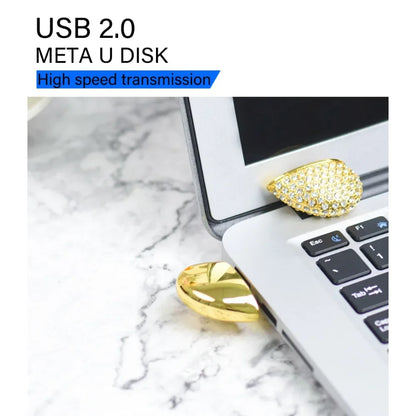 USB 3.0 Heart Necklace Flash Drive 64GB - Stylish Crystal & Metal Memory Stick in Gold, Silver, Blue, Pink, Green - Perfect for Wedding, Creative or Business Gifts