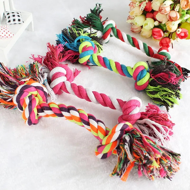 interactive cotton rope dog chew toy for small dogs, knot design, bite-resistant, promotes dental health, perfect for puppy play and teeth cleaning
