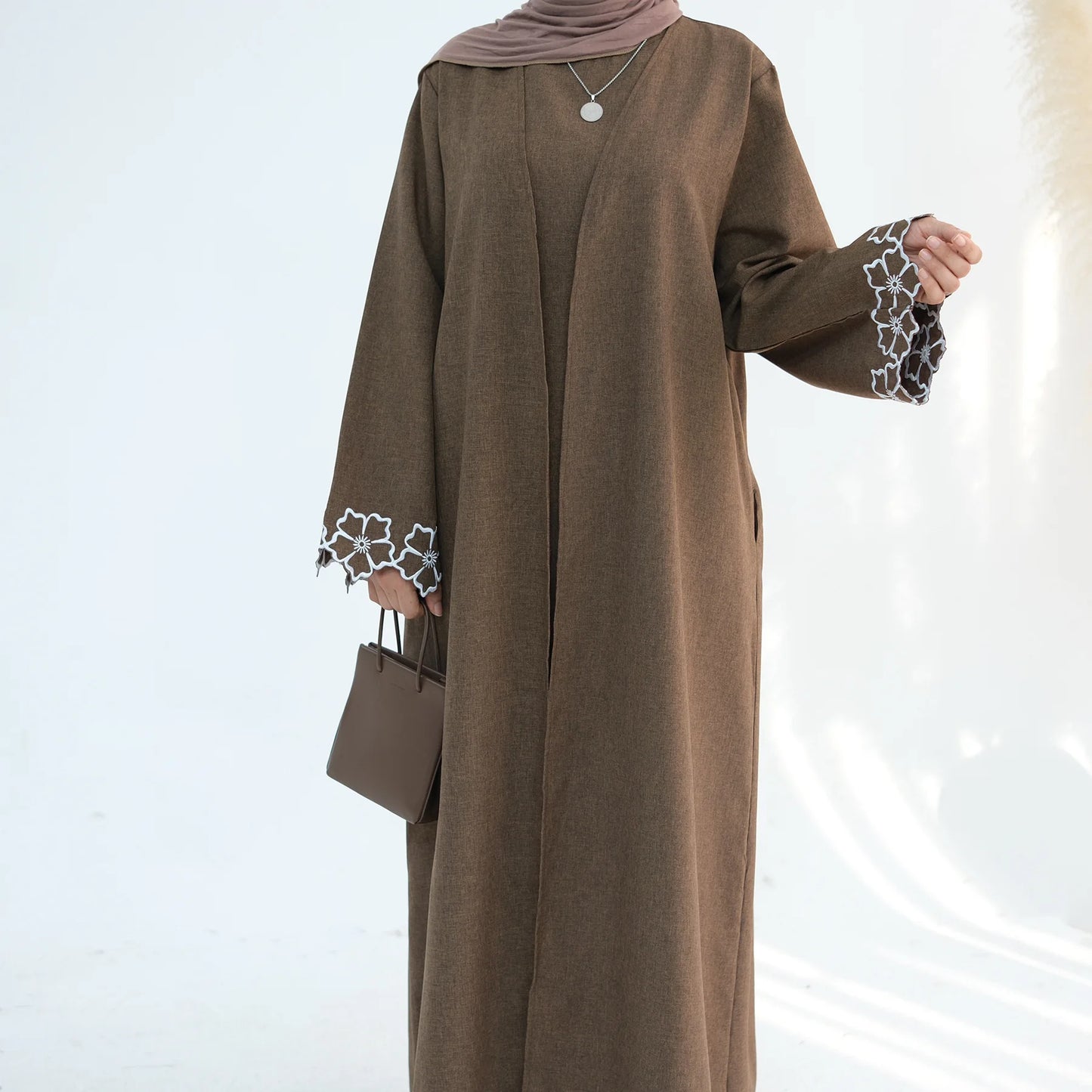 eid ramadan gray embroidery abaya dubai luxury muslim cardigan robe clothing for women, elegant islamic fashion, perfect for celebrations and casual wear