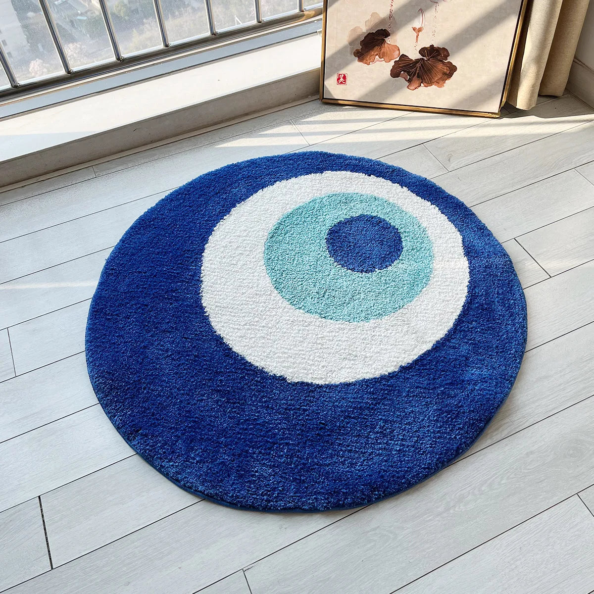 blue evil eyes circular tufted rug tufting bedroom mat geometric living room carpet floor tidy foot pad bedside doormat soft non-slip area rug for home decor