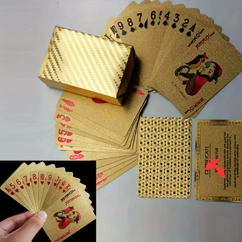 gold plated foil poker cards deck waterproof plastic playing card game props for luxurious game nights, perfect for all ages, durable and easy to clean