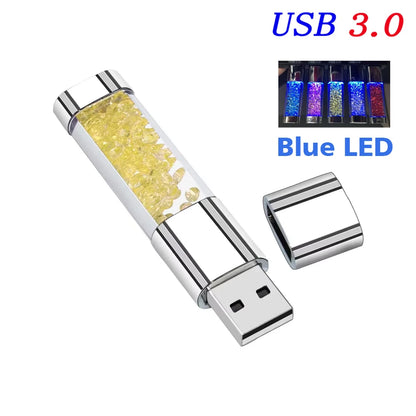 128GB Crystal LED USB 3.0 Flash Drive with Metal Design, High-Speed Memory Stick for Laptop, Car, TV, Ideal Wedding and Business Gift, Multiple Colours Available