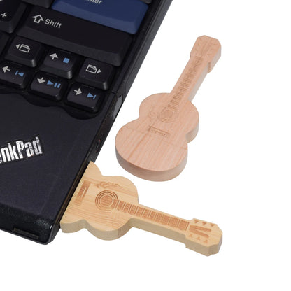 Guitar-Shaped Wooden USB Flash Drive 4GB-128GB | Creative Memory Stick for Gifts, Weddings, Photography, Business | USB 2.0 Pendrive