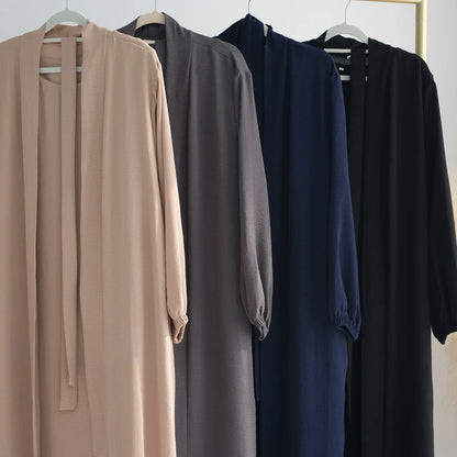 2/3 Piece Set Solid Color Muslim Dress Loose Long Sleeves Abaya Clothing for Women, Modest Fashion, Lightweight Ramadan Outfit, Elegant Prayer Dress with Pockets and Belt