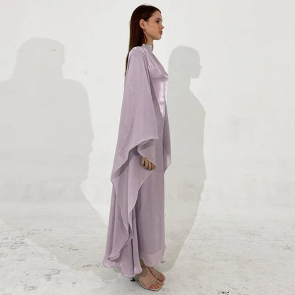 Purple Eid Muslim Ramadan Abaya Luxury Evening Party Kaftan Robe Clothing for Women - Elegant A-Line Design, Perfect for Celebrations and Special Occasions