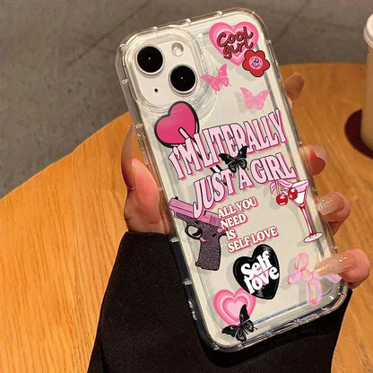 Clear Cute Cartoon Slogan Print Case for iPhone 14/15/16 Plus, Pro, Max - Anti-Scratch, Dustproof, Non-Slip
