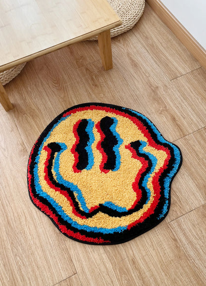 Trippy Smiling Rug Tufted Rug Geometric Bedroom Mat Soft Living Room Carpet Floor Doormat Aesthetic Corridor Pad for Home Decor