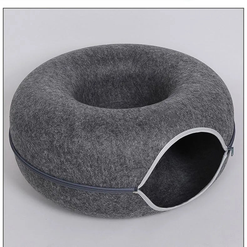 10.46 dark grey b0cx44s5qg donut cat bed interactive tunnel pet felt indoor toys cats house kitten training toy cat kennel pets supplies
