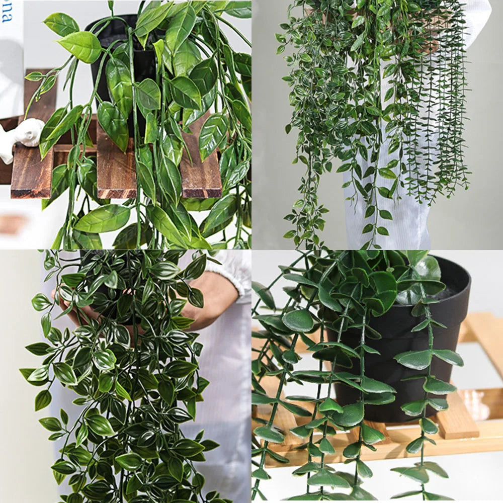 artificial eucalyptus vine hanging plant silk greenery for home indoor wall decor, shelf decoration, potted mandala style, ideal for anniversary, exhibition display