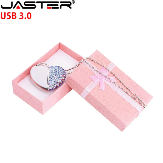 USB 3.0 Metal Diamond Crystal Heart Pink Box USB Flash Drive 16GB 32GB 64GB 128GB Memory Stick Thumb Drive Creative Gift U Disk
