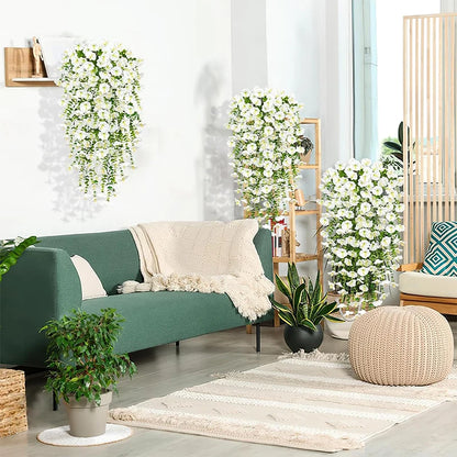 75cm White Artificial Morning Glory Hanging Vine, Faux Silk Flowers for Home, Garden & Wedding Decor, Indoor Outdoor Use, Set of 1 or 2