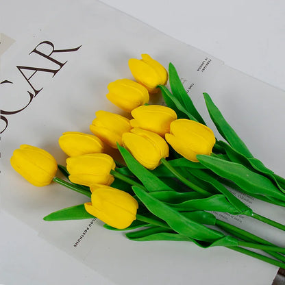 Artificial White Tulips Bouquet, PE Silicone Realistic Fake Flowers for Home Decor, Bridal Showers, Valentine's Gifts, Weddings, Indoor Arrangements