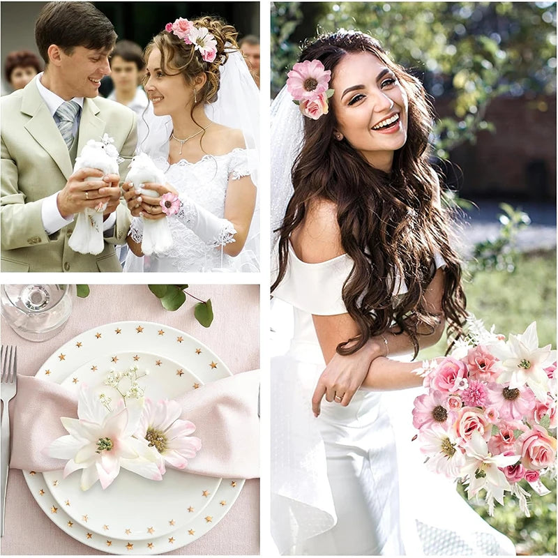 50pcs mini silk artificial daisy peony rose flower heads for home decor, wedding, craft, wreaths, party, diy projects, indoor decorations, gifts