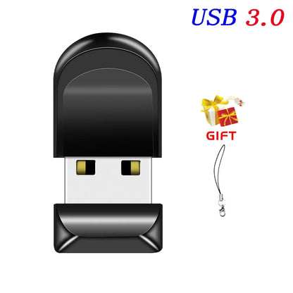 Mini USB 3.0 Flash Drive 64GB with Free Chain, Shatterproof Waterproof Memory Stick for PC, Laptop, Car, TV - Creative Gift in Black, Red, White