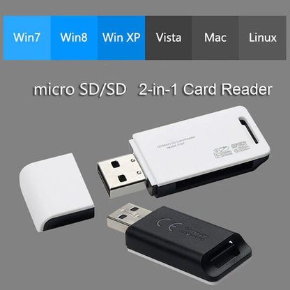 USB 2.0 TF Micro SD Card Reader Adapter for High-Speed Data Transfer, Compatible with Computers, Notebooks, Laptops, Supports USB Disk Writing with Dual Port Design