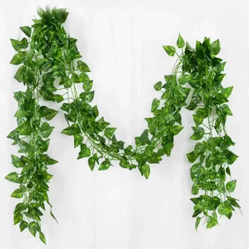 artificial green ivy leaf garland 2.1m, silk rattan hanging vine for wall decor, home and garden decoration, wedding party, outdoor exhibition, diy fake wreath leaves